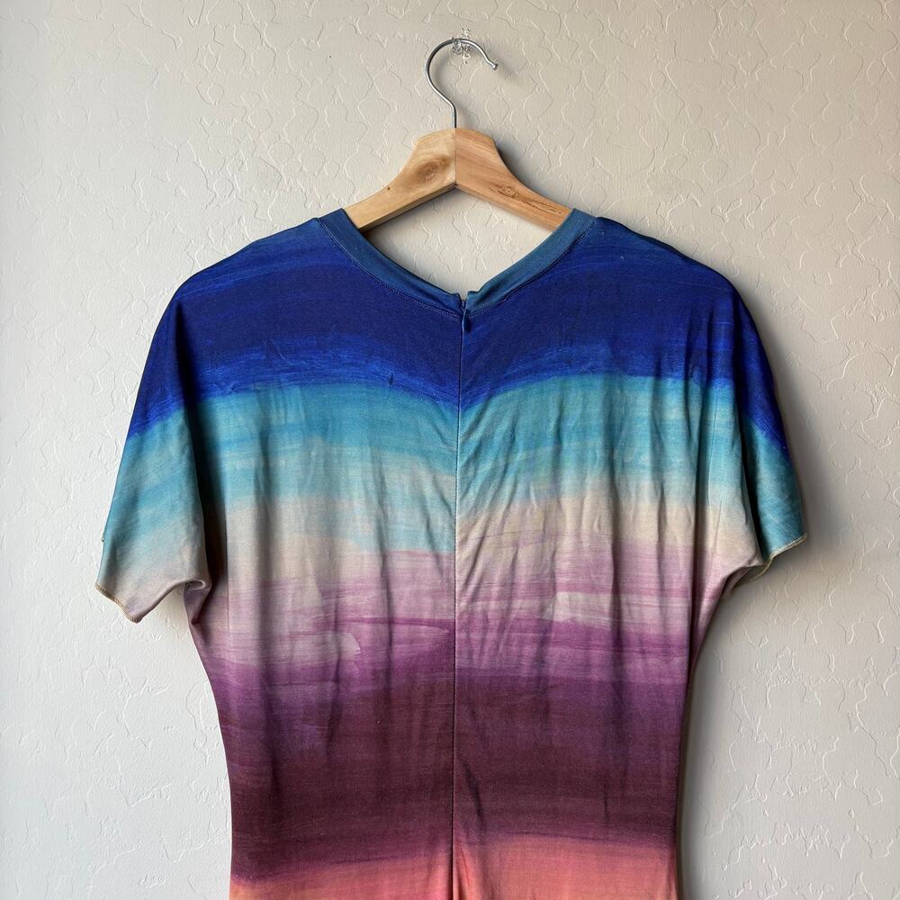 Marni Dress Ombre Multicolor‎ Short Sleeve Midi Dress w Front Slit Size 46/US 10 - Picture 6 of 11